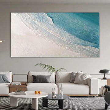 Bleu océan sable blanc plage art décoration murale bord de mer Peinture à l'huile